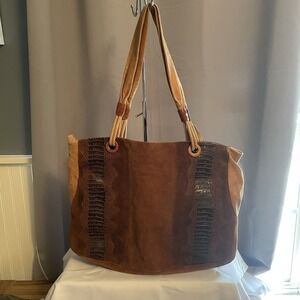 SABRINA SCALA Vintage Brown Suede Medium Leather Tote Hobo Handbag Purse